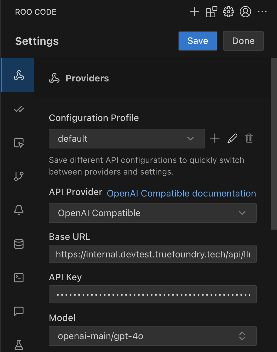 TrueFoundry Configuration in Roo Code
